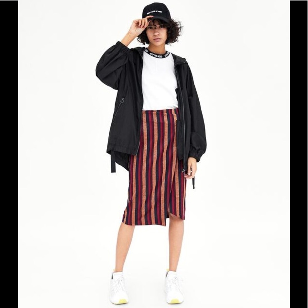 Zara Trafaluc Asymmetric Shimmer Stripe Wrap Skirt - Picture 2 of 8